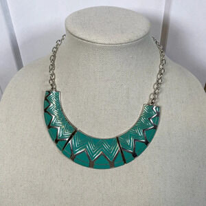 Turquoise Geometric Necklace silver findings - bib style